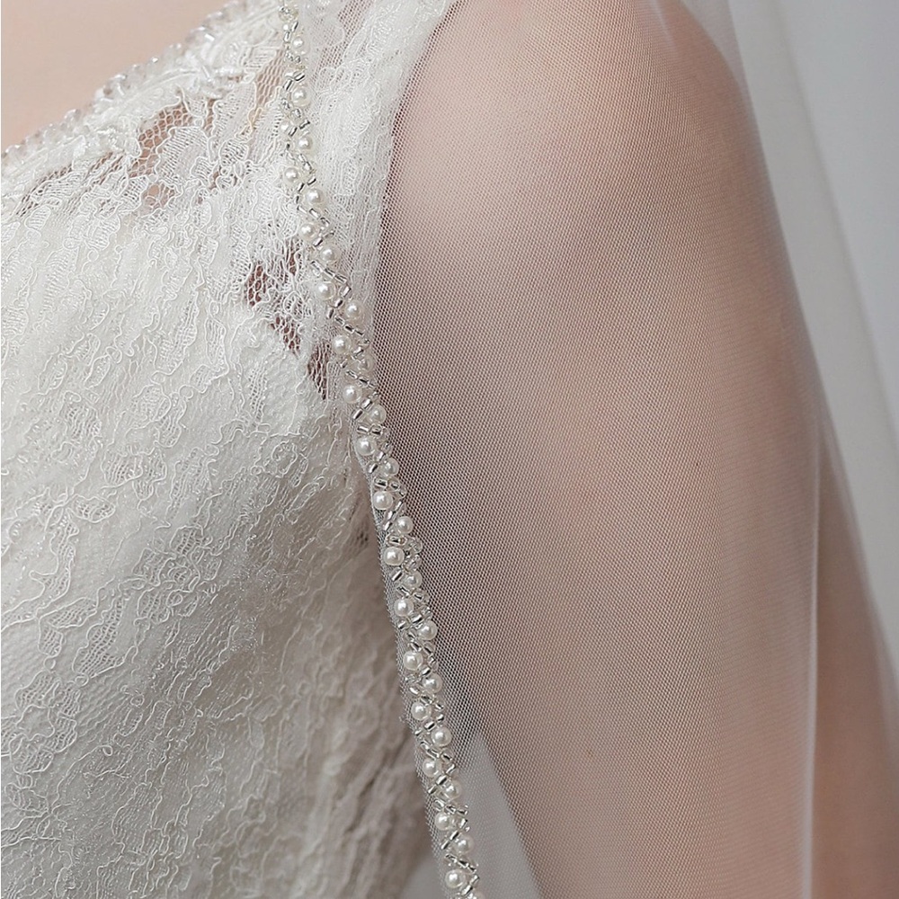 Custom pearl beaded cat cathedral bridal veil